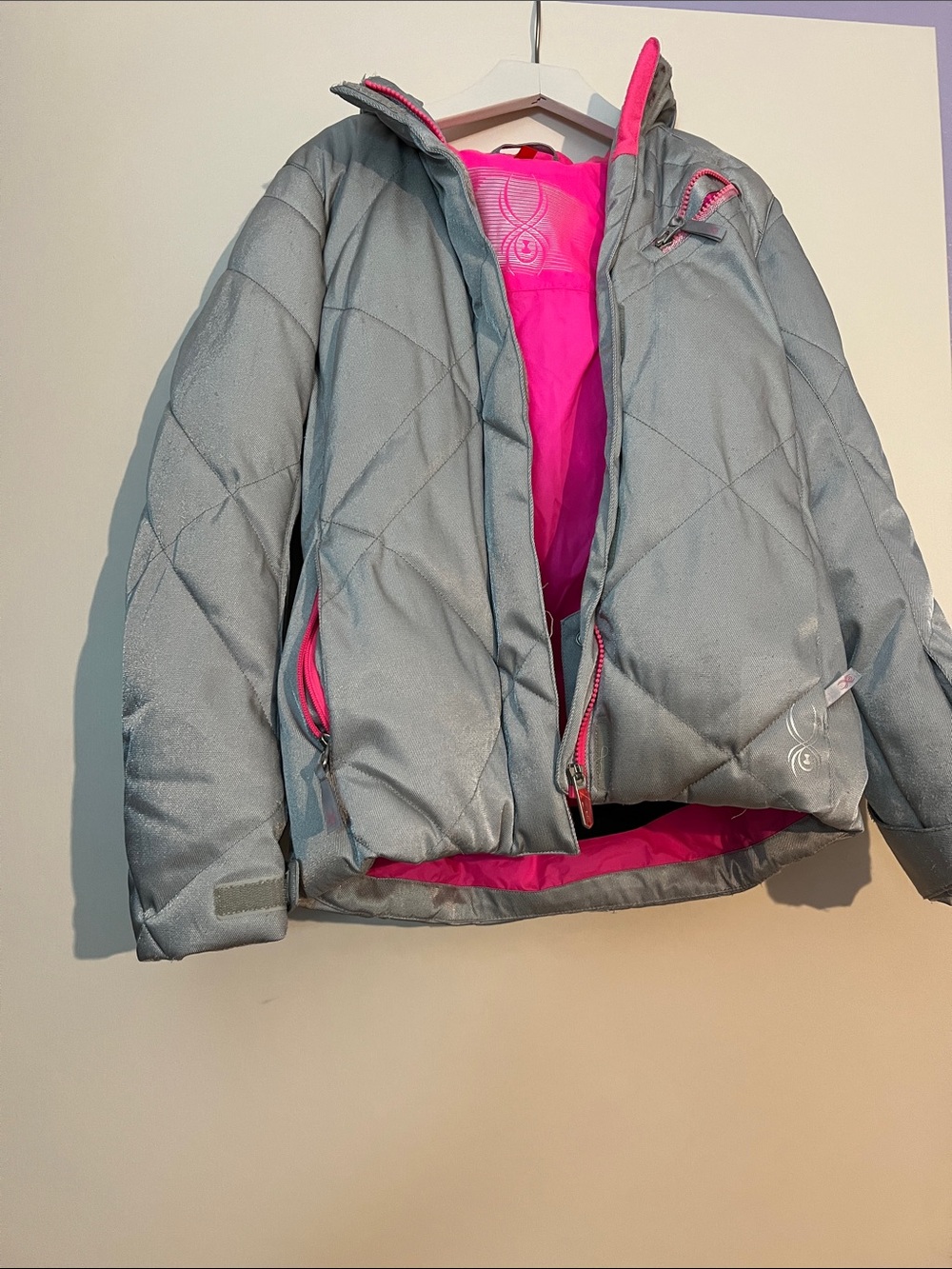 Spyder Kids Gray Puffer Jacket with Pink Lining